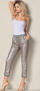 🎉New years VICTORAS SECRET Silver Sequin joggers